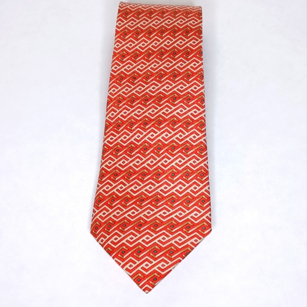 HERMÈS Paris Silk Tie RED Geometric Pattern 7644TA